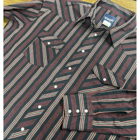 Wrangler Western Wear Pearl Snap Button Down Shirt Men’s 2XT Big Man Striped Red - Picture 1 of 7